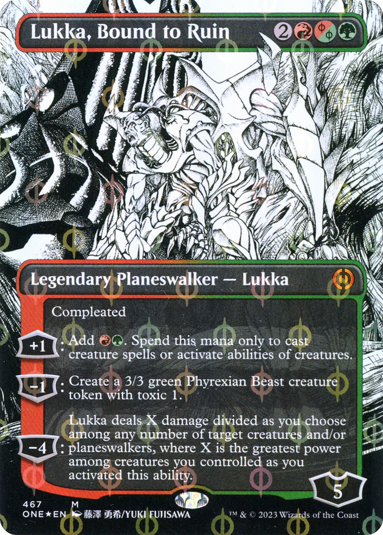 Lukka, Bound to Ruin (Borderless Manga Step-and-Compleat Foil) [Phyrexia: All Will Be One] | Good Games Modbury