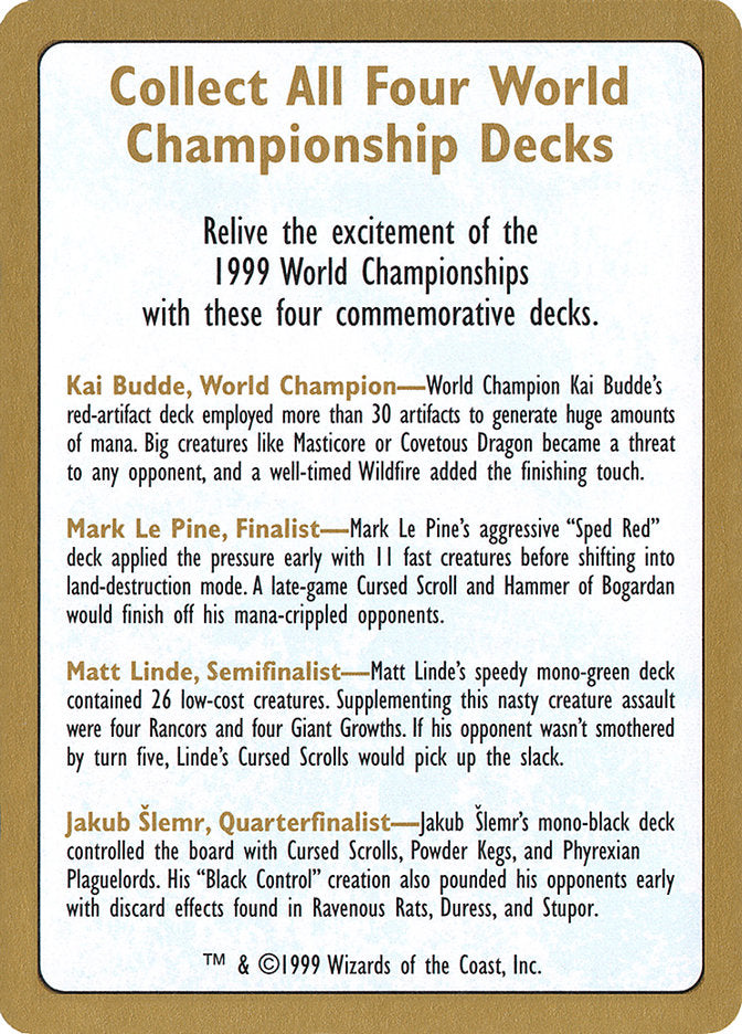 1999 World Championships Ad [World Championship Decks 1999] | Good Games Modbury