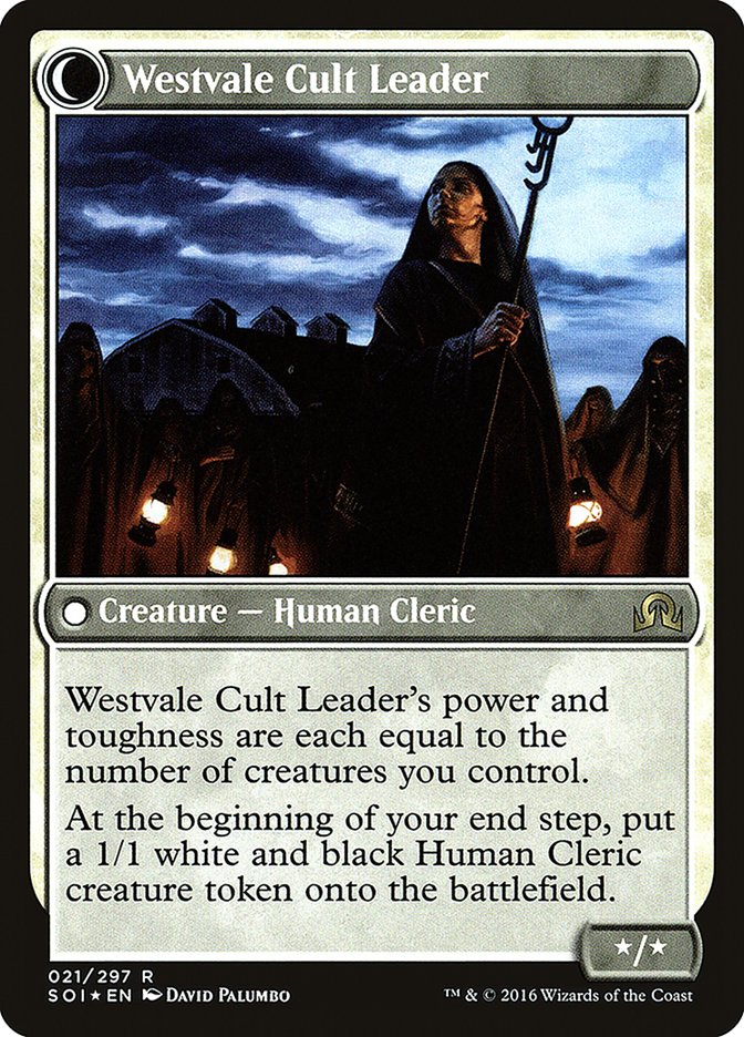 Hanweir Militia Captain // Westvale Cult Leader [Shadows over Innistrad Prerelease Promos] | Good Games Modbury