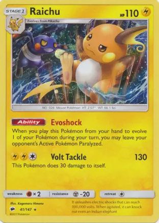 Raichu (41/147) (Cosmos Holo) [Sun & Moon: Burning Shadows] | Good Games Modbury