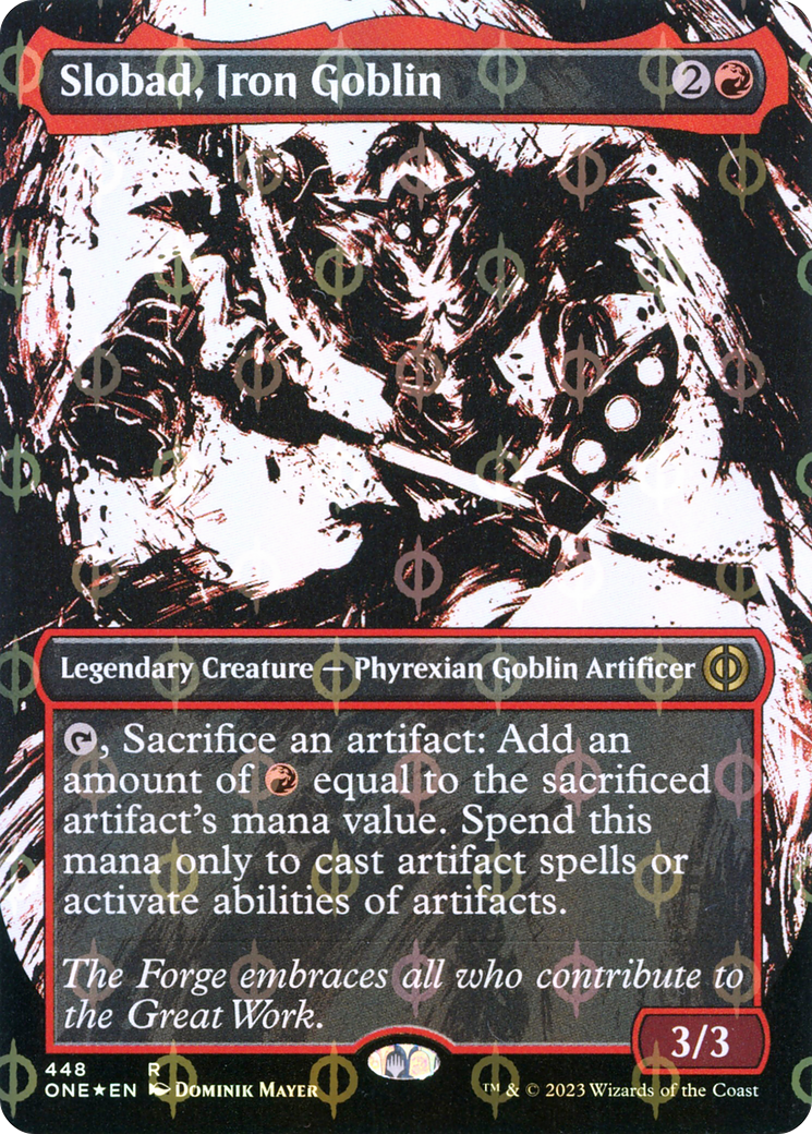 Slobad, Iron Goblin (Borderless Ichor Step-and-Compleat Foil) [Phyrexia: All Will Be One] | Good Games Modbury