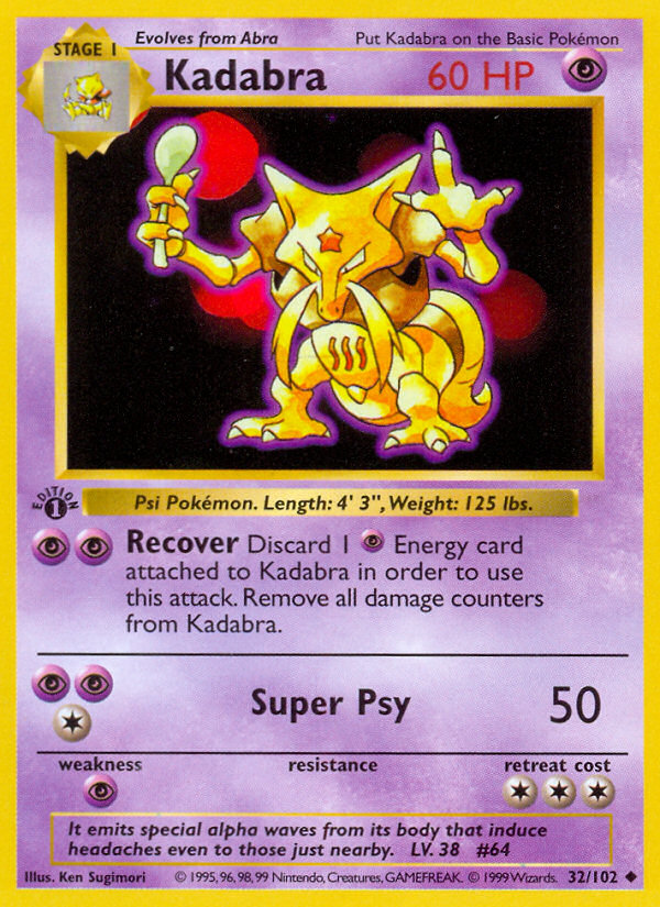 Kadabra (32/102) (Shadowless) [Base Set 1st Edition] | Good Games Modbury