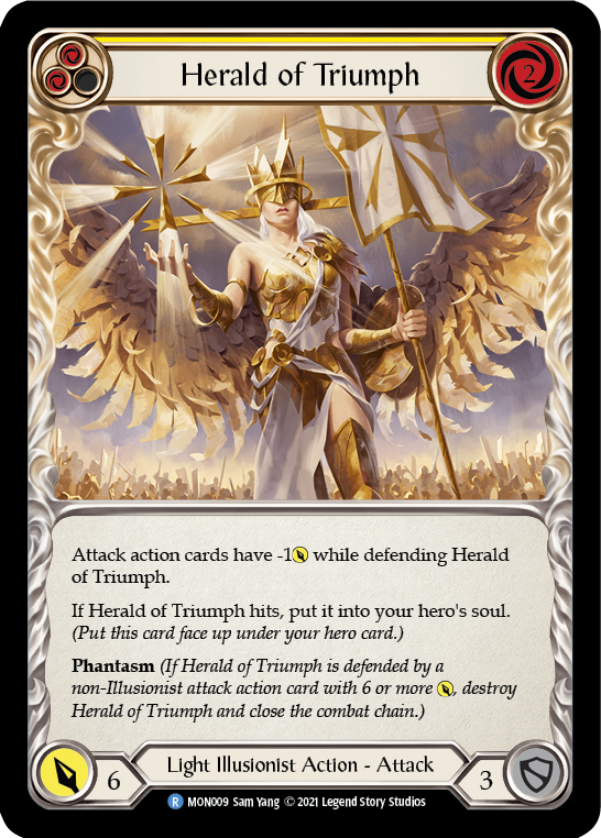 Herald of Triumph (Yellow) [MON009-RF] (Monarch)  1st Edition Rainbow Foil | Good Games Modbury