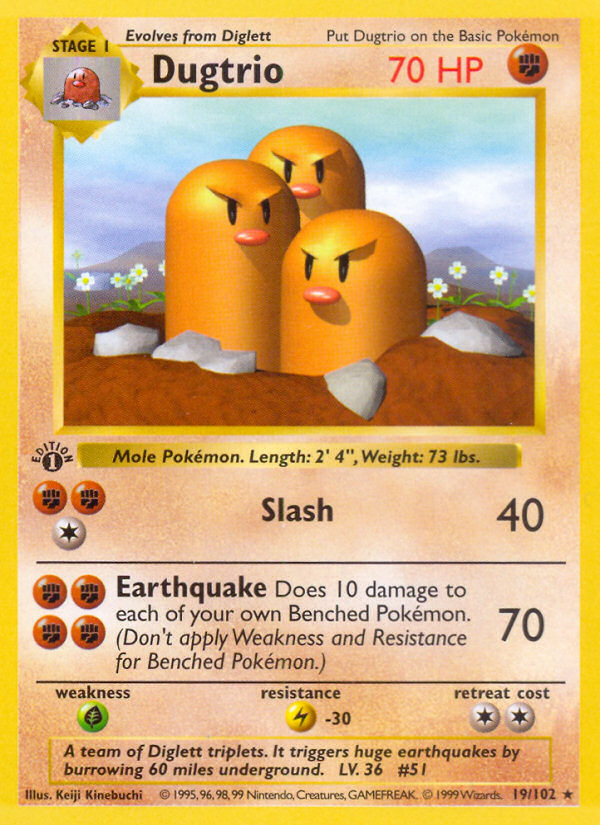 Dugtrio (19/102) (Shadowless) [Base Set 1st Edition] | Good Games Modbury