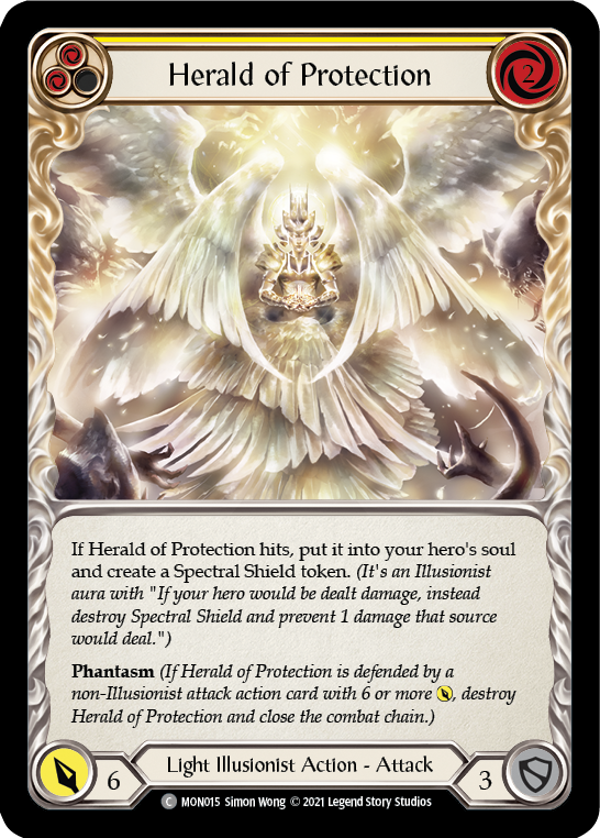 Herald of Protection (Yellow) [MON015-RF] (Monarch)  1st Edition Rainbow Foil | Good Games Modbury