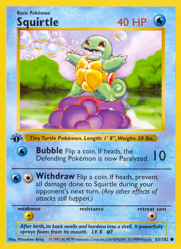 Squirtle (63/102) (Shadowless) [Base Set 1st Edition] | Good Games Modbury