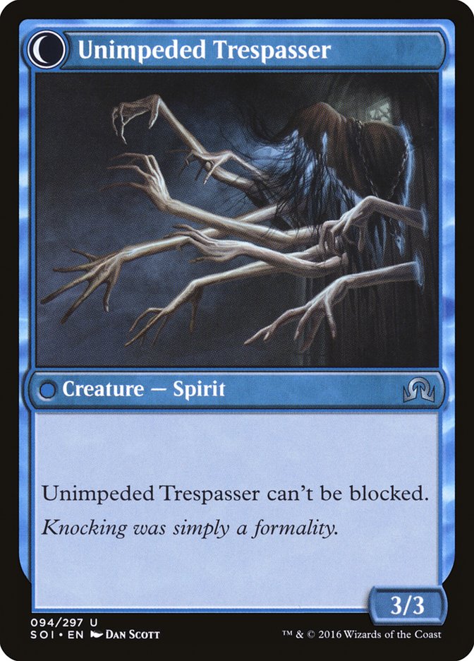 Uninvited Geist // Unimpeded Trespasser [Shadows over Innistrad] | Good Games Modbury