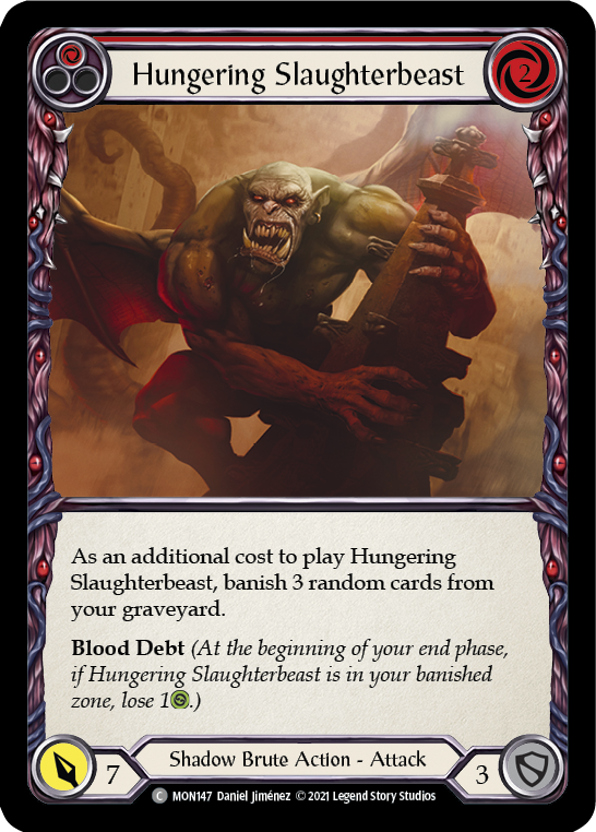 Hungering Slaughterbeast (Red) [MON147] (Monarch)  1st Edition Normal | Good Games Modbury