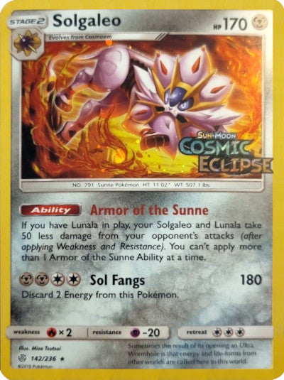 Solgaleo (142/236) (Cosmos Holo) [Sun & Moon: Cosmic Eclipse] | Good Games Modbury