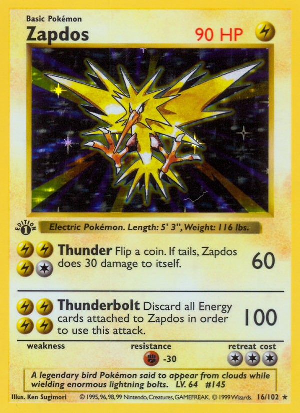 Zapdos (16/102) (Shadowless) [Base Set 1st Edition] | Good Games Modbury