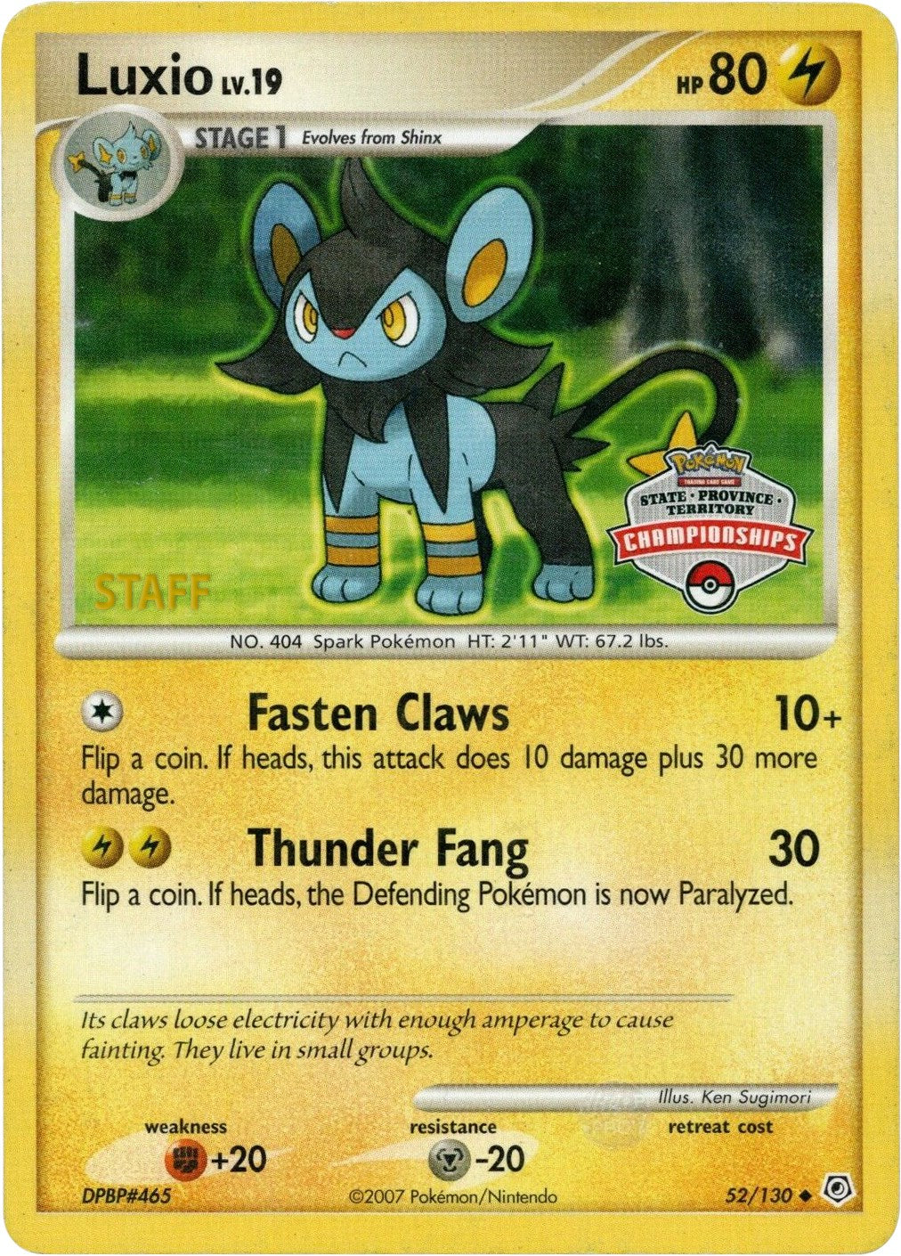 Luxio (52/130) (State Championship Staff Promo) [Diamond & Pearl: Base Set] | Good Games Modbury