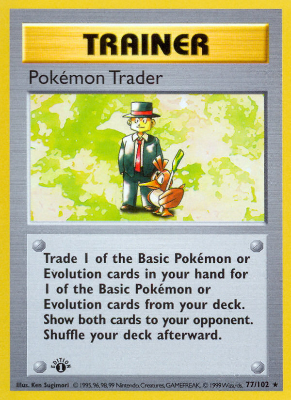 Pokemon Trader (77/102) (Shadowless) [Base Set 1st Edition] | Good Games Modbury