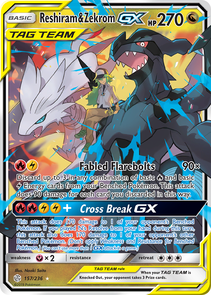 Reshiram & Zekrom GX (157/236) [Sun & Moon: Cosmic Eclipse] | Good Games Modbury