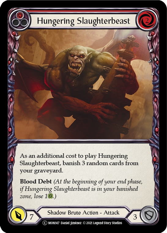 Hungering Slaughterbeast (Red) [U-MON147-RF] (Monarch Unlimited)  Unlimited Rainbow Foil | Good Games Modbury