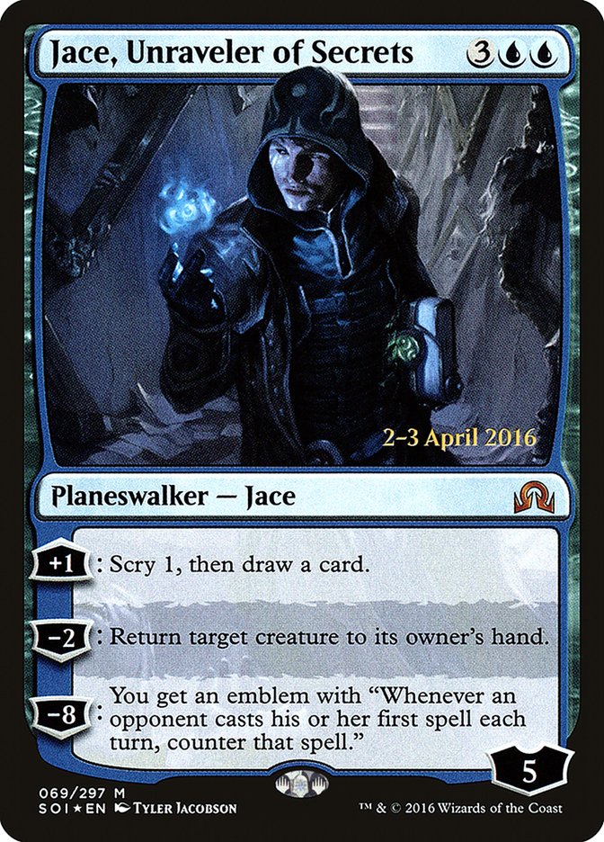 Jace, Unraveler of Secrets [Shadows over Innistrad Prerelease Promos] | Good Games Modbury