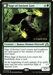 Sage of Ancient Lore // Werewolf of Ancient Hunger [Shadows over Innistrad Prerelease Promos] | Good Games Modbury