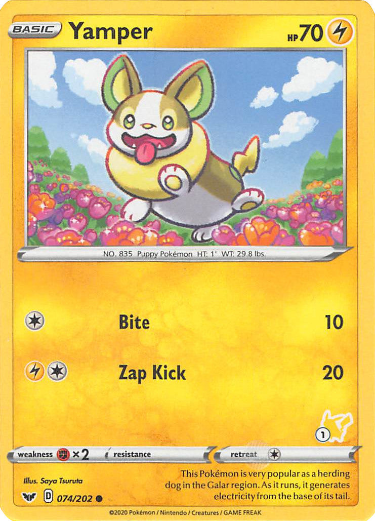 Yamper (074/202) (Pikachu Stamp #1) [Battle Academy 2022] | Good Games Modbury