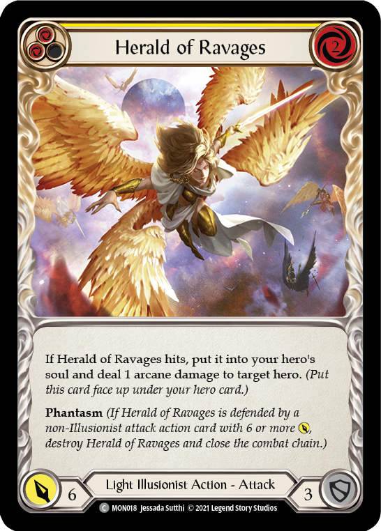 Herald of Ravages (Yellow) [MON018-RF] (Monarch)  1st Edition Rainbow Foil | Good Games Modbury