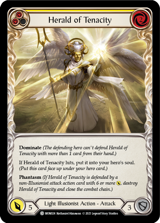 Herald of Tenacity (Yellow) [MON024-RF] (Monarch)  1st Edition Rainbow Foil | Good Games Modbury