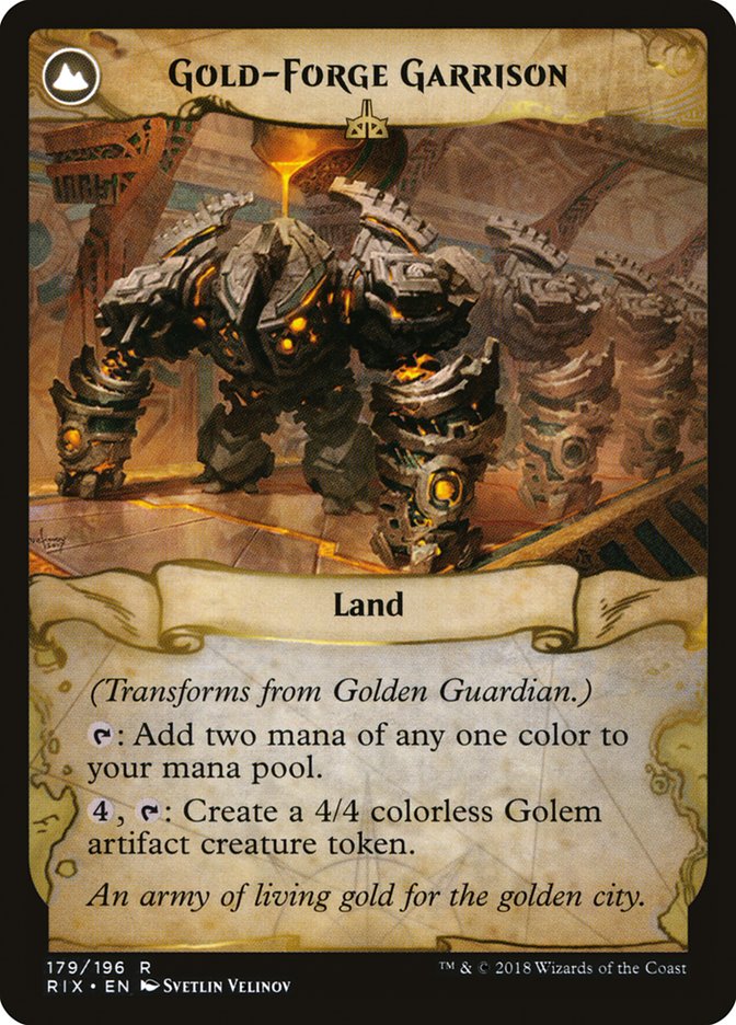 Golden Guardian // Gold-Forge Garrison [Rivals of Ixalan] | Good Games Modbury