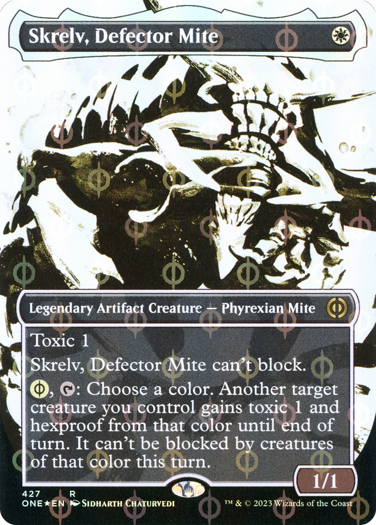 Skrelv, Defector Mite (Borderless Ichor Step-and-Compleat Foil) [Phyrexia: All Will Be One] | Good Games Modbury