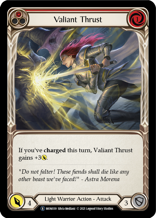 Valiant Thrust (Red) [U-MON039-RF] (Monarch Unlimited)  Unlimited Rainbow Foil | Good Games Modbury