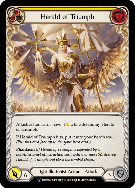 Herald of Triumph (Yellow) [U-MON009-RF] (Monarch Unlimited)  Unlimited Rainbow Foil | Good Games Modbury