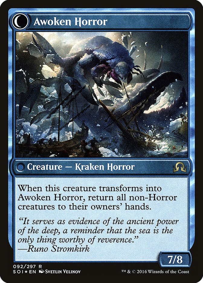 Thing in the Ice // Awoken Horror [Shadows over Innistrad Prerelease Promos] | Good Games Modbury