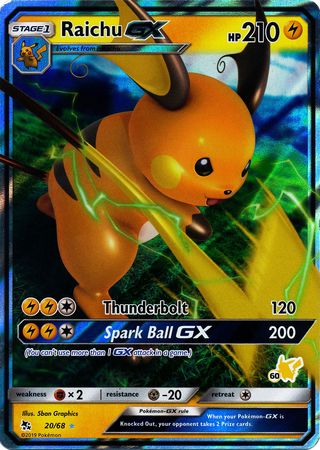 Raichu GX (20/68) (Pikachu Stamp #60) [Battle Academy 2020] | Good Games Modbury