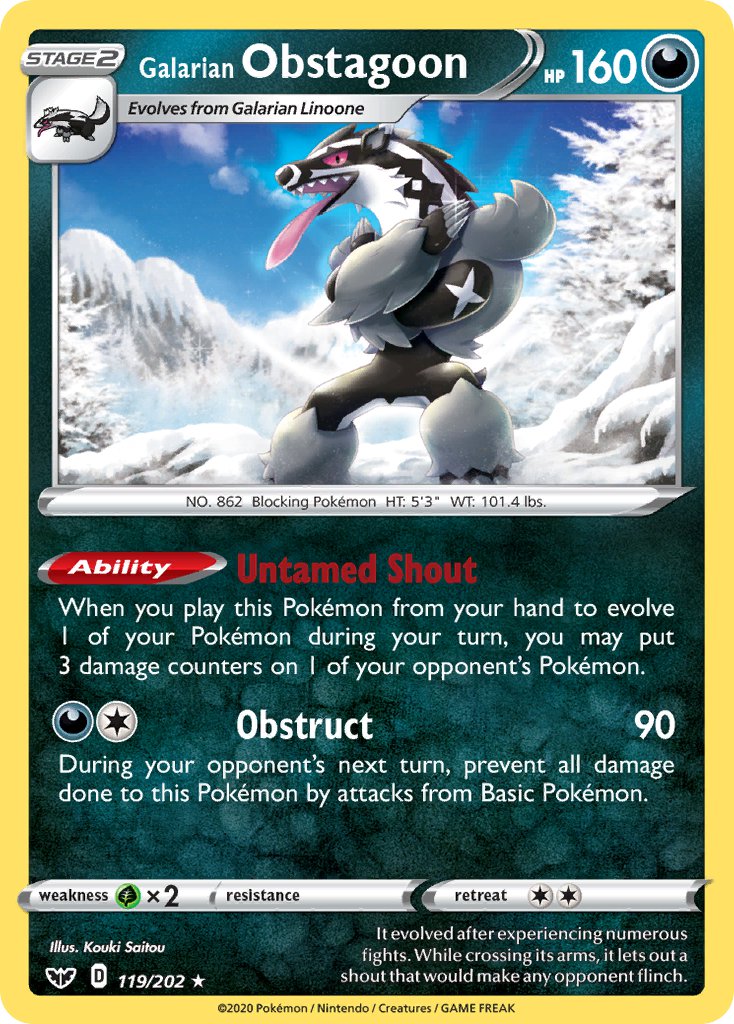 Galarian Obstagoon (119/202) (Theme Deck Exclusive) [Sword & Shield: Base Set] | Good Games Modbury