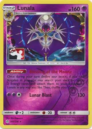 Lunala (102/236) (Pokemon Club Special Print) [Sun & Moon: Cosmic Eclipse] | Good Games Modbury