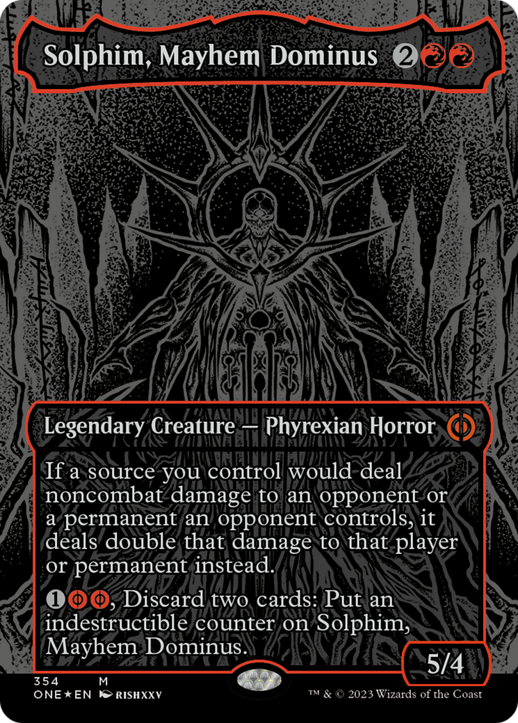 Solphim, Mayhem Dominus (Oil Slick Raised Foil) [Phyrexia: All Will Be One] | Good Games Modbury