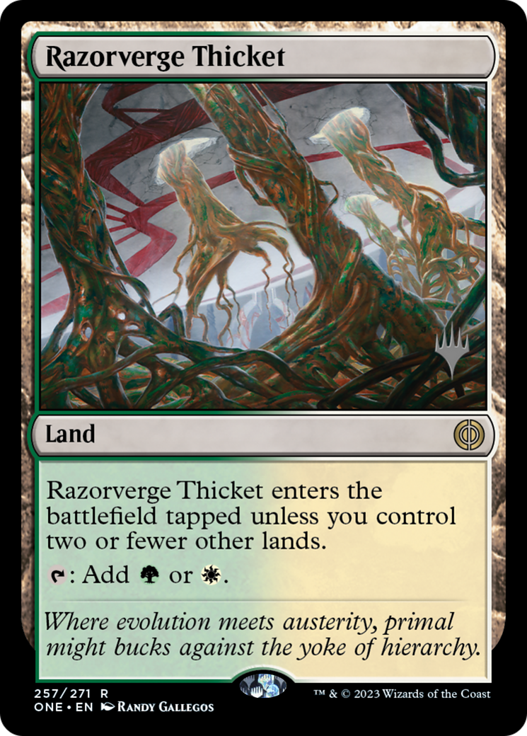 Razorverge Thicket (Promo Pack) [Phyrexia: All Will Be One Promos] | Good Games Modbury