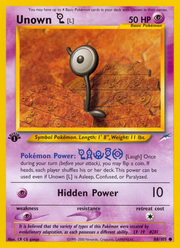 Unown [L] (86/105) [Neo Destiny 1st Edition] | Good Games Modbury