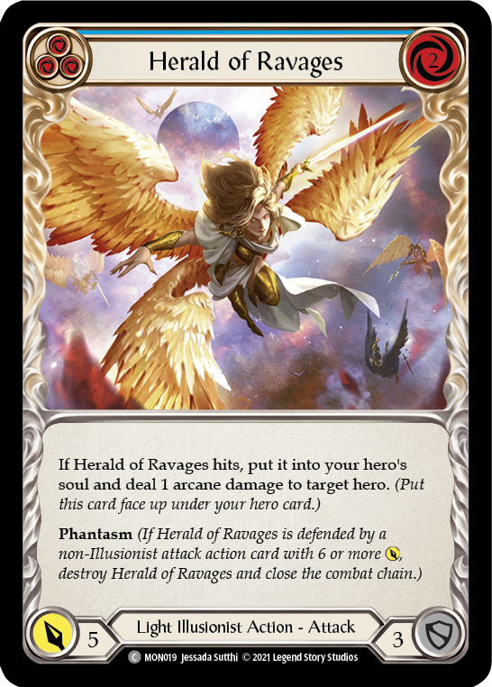 Herald of Ravages (Blue) [MON019-RF] (Monarch)  1st Edition Rainbow Foil | Good Games Modbury