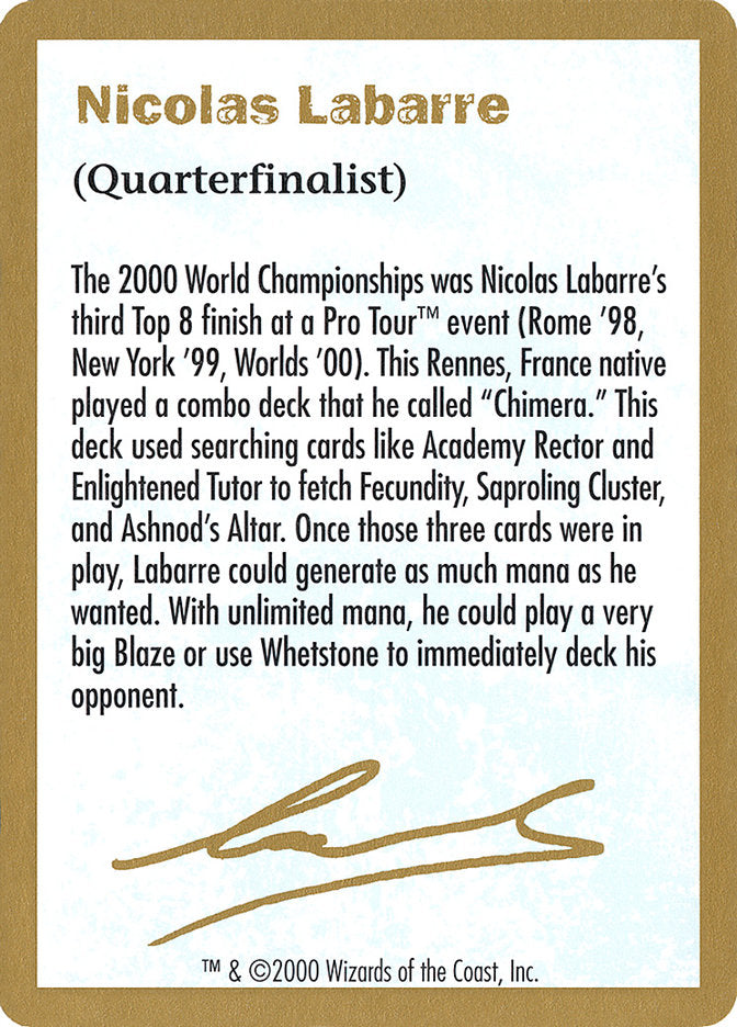 Nicolas Labarre Bio [World Championship Decks 2000] | Good Games Modbury