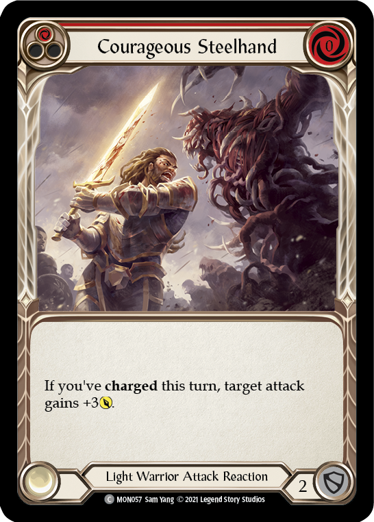 Courageous Steelhand (Red) [MON057-RF] (Monarch)  1st Edition Rainbow Foil | Good Games Modbury
