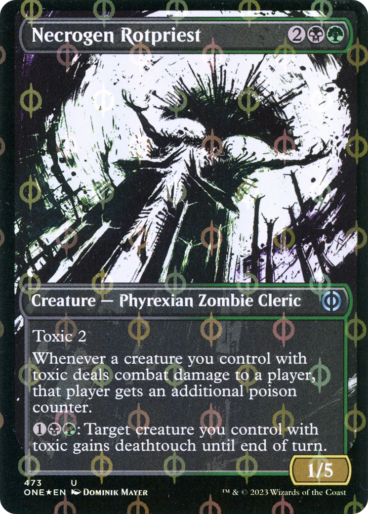 Necrogen Rotpriest (Borderless Ichor Step-and-Compleat Foil) [Phyrexia: All Will Be One] | Good Games Modbury