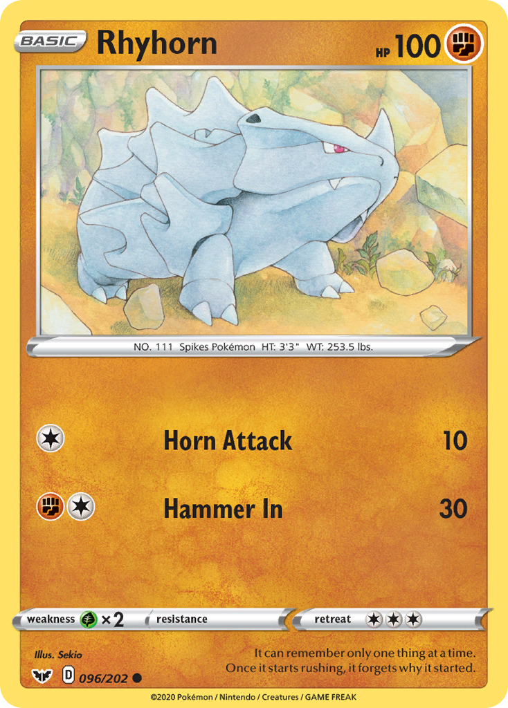 Rhyhorn (096/202) [Sword & Shield: Base Set] | Good Games Modbury