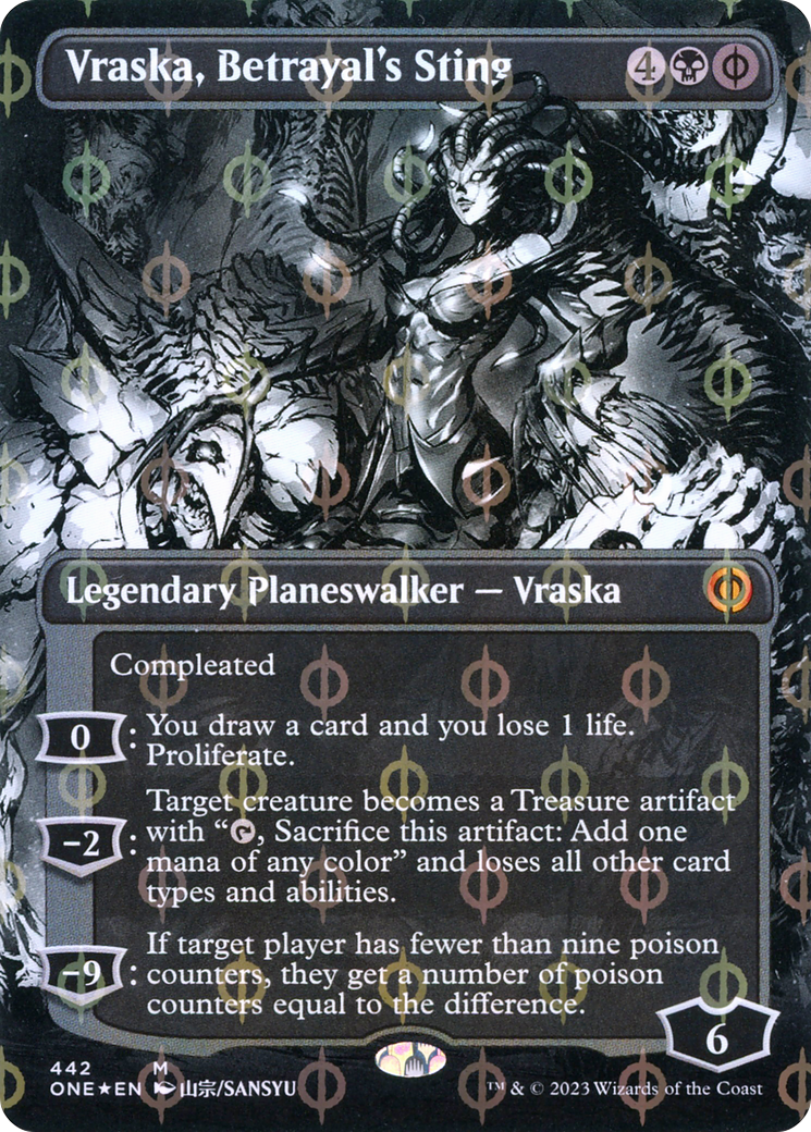 Vraska, Betrayal's Sting (Borderless Manga Step-and-Compleat Foil) [Phyrexia: All Will Be One] | Good Games Modbury