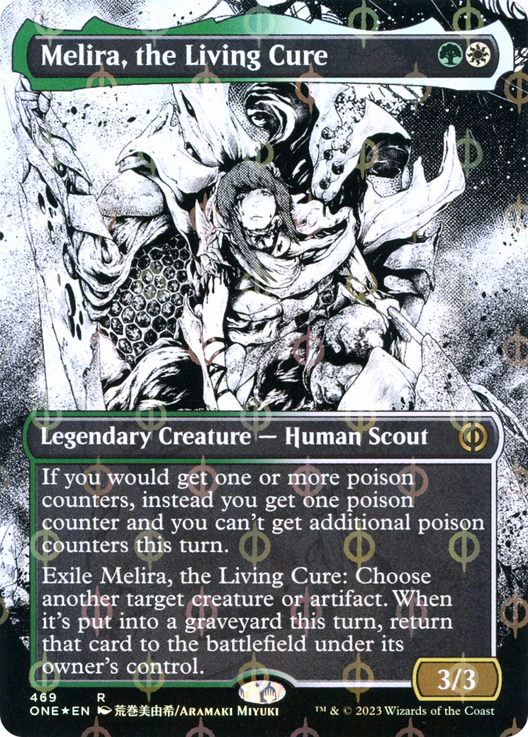 Melira, the Living Cure (Borderless Manga Step-and-Compleat Foil) [Phyrexia: All Will Be One] | Good Games Modbury