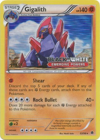 Gigalith (53/98) (Staff Prerelease Promo) [Black & White: Black Star Promos] | Good Games Modbury