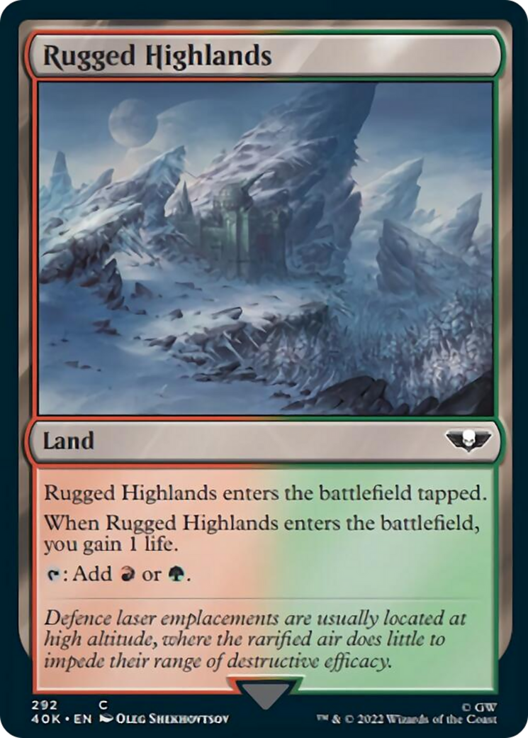 Rugged Highlands (Surge Foil) [Universes Beyond: Warhammer 40,000] | Good Games Modbury