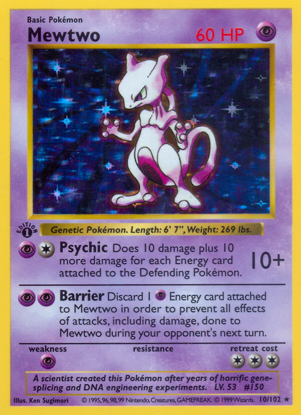 Mewtwo (10/102) (Shadowless) [Base Set 1st Edition] | Good Games Modbury