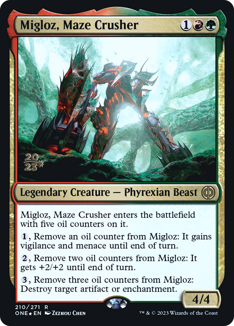 Migloz, Maze Crusher [Phyrexia: All Will Be One Prerelease Promos] | Good Games Modbury