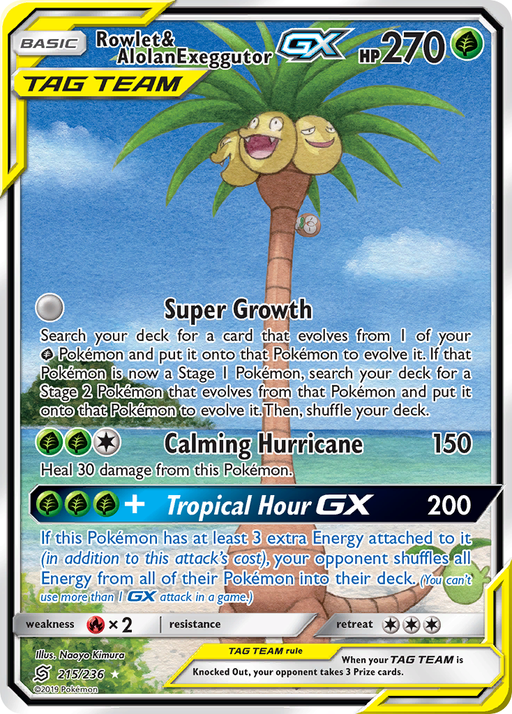 Rowlet & Alolan Exeggutor GX (215/236) [Sun & Moon: Unified Minds] | Good Games Modbury