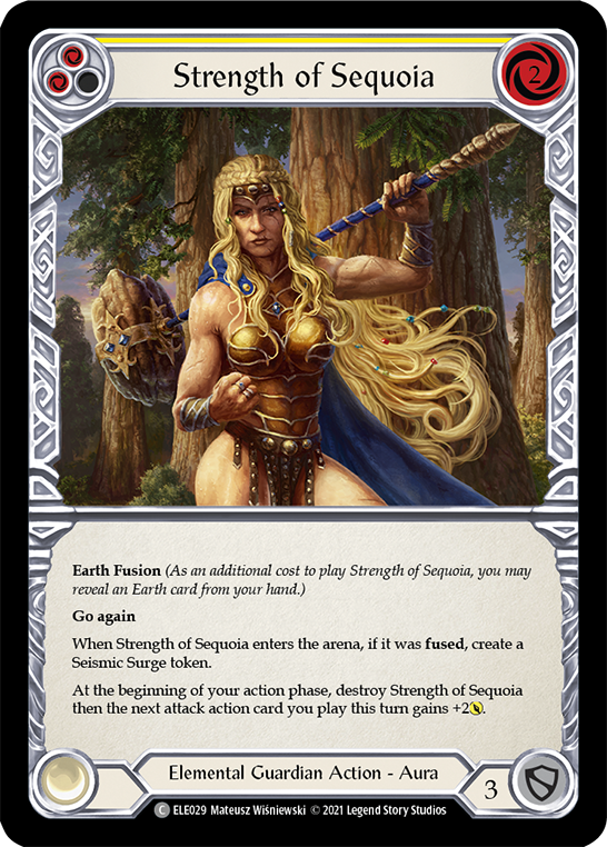 Strength of Sequoia (Yellow) [ELE029] (Tales of Aria)  1st Edition Rainbow Foil | Good Games Modbury