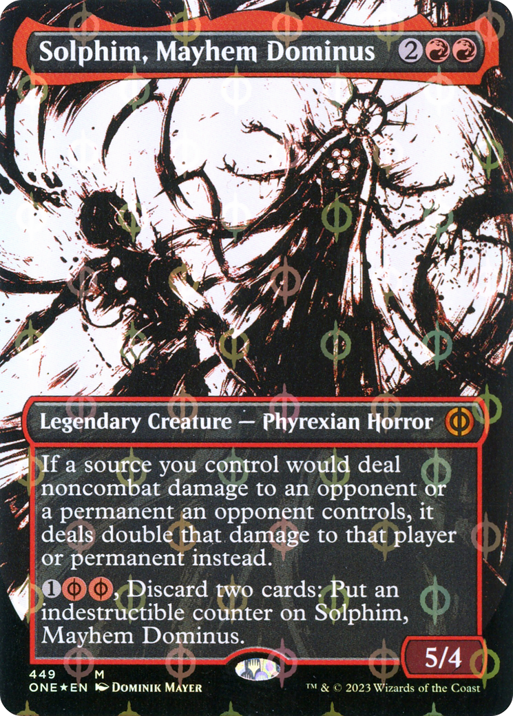 Solphim, Mayhem Dominus (Borderless Ichor Step-and-Compleat Foil) [Phyrexia: All Will Be One] | Good Games Modbury