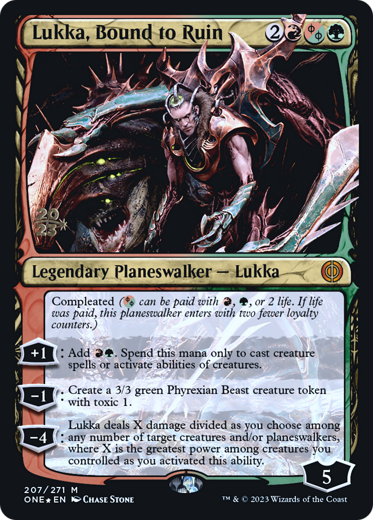 Lukka, Bound to Ruin [Phyrexia: All Will Be One Prerelease Promos] | Good Games Modbury