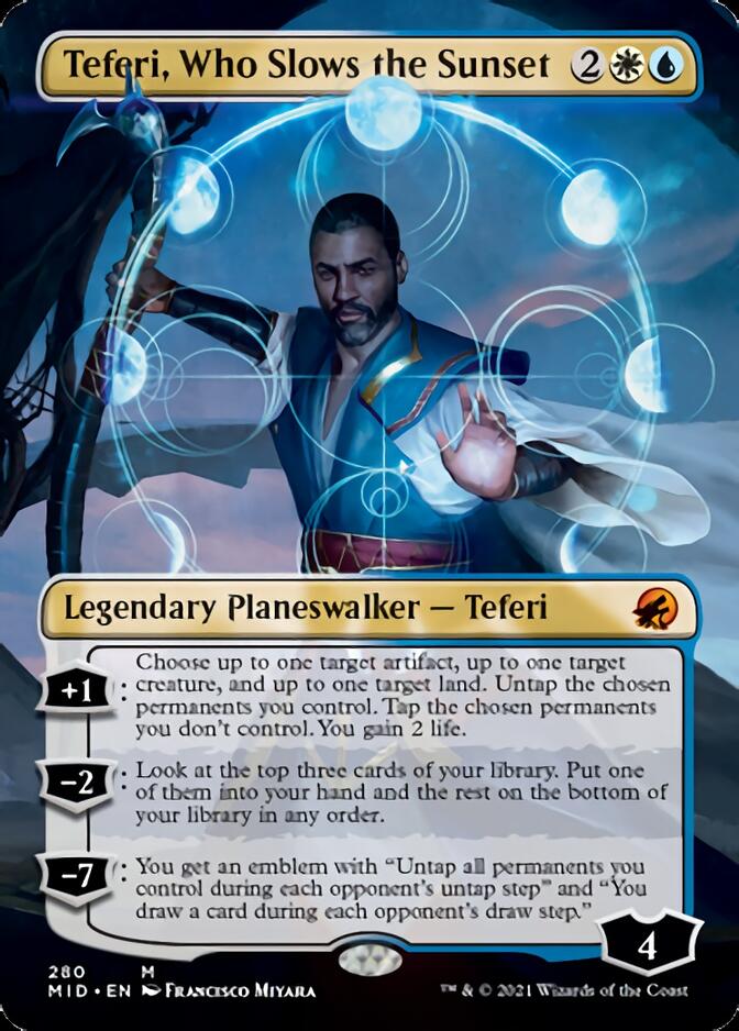 Teferi, Who Slows the Sunset (Borderless) [Innistrad: Midnight Hunt] | Good Games Modbury